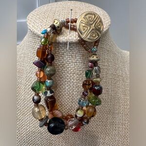 Multicolored Beaded Bracelet w/Gold Toned Medallion